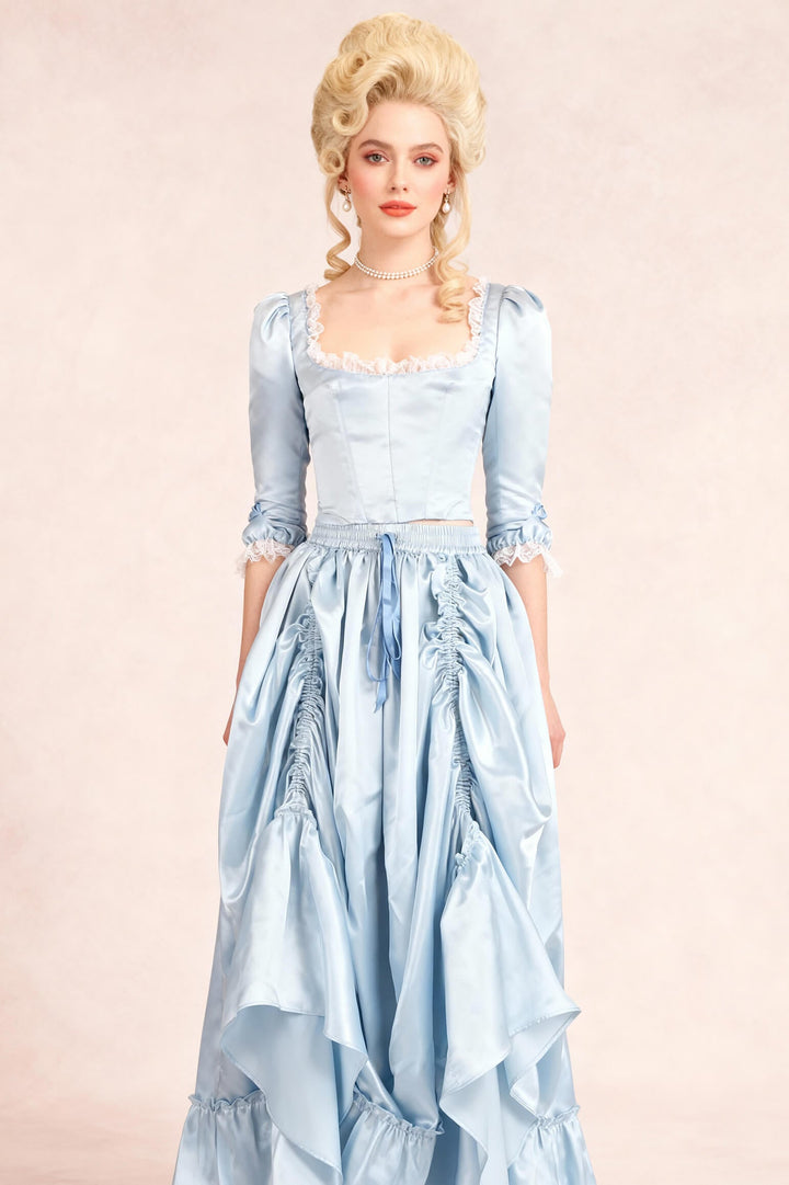Linsey Rococo Blue Satin Bustle Skirt - view 4 | LUXE NOIR
