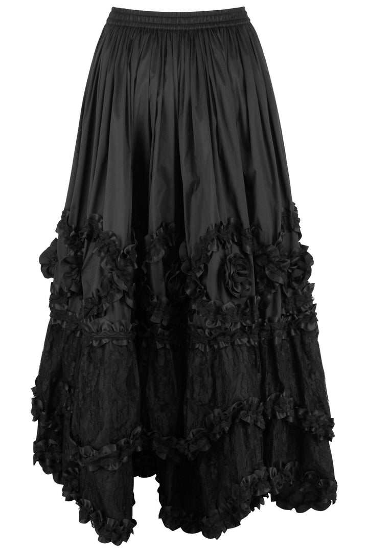 Audri Rococo Cupcake Black Satin Long Skirt - view 3 | LUXE NOIR