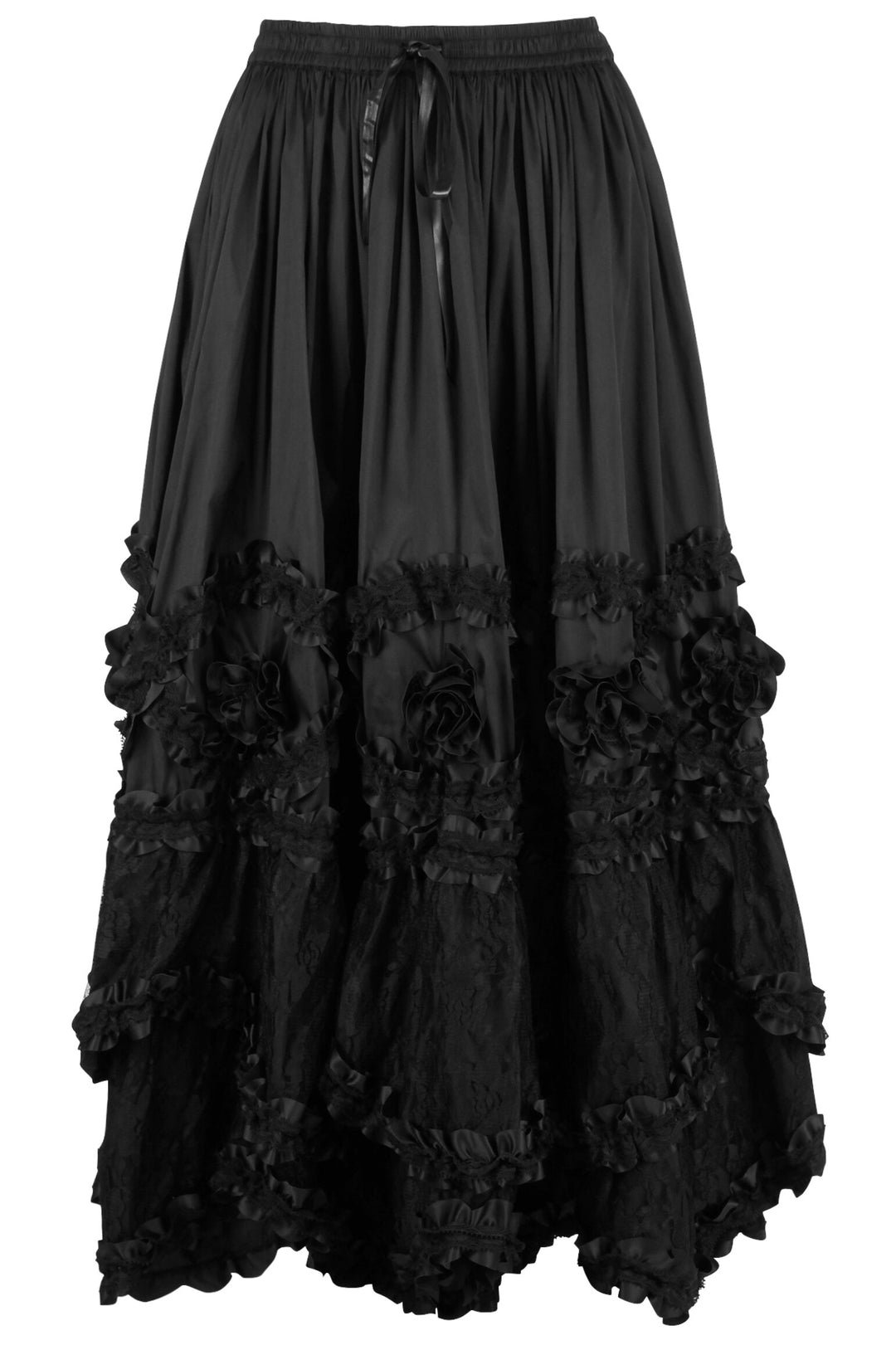 Audri Rococo Cupcake Black Satin Long Skirt | LUXE NOIR