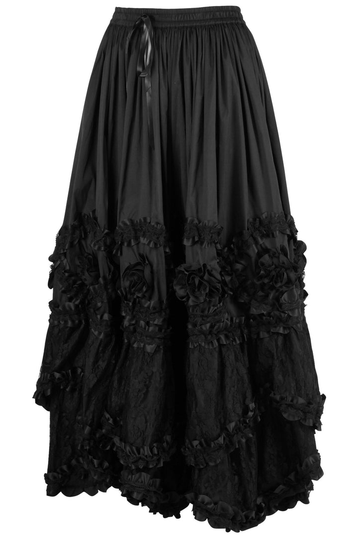 Audri Rococo Cupcake Black Satin Long Skirt - view 2 | LUXE NOIR