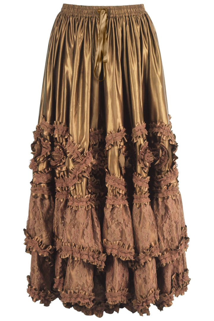 Aneira Rococo Cupcake Gold Satin Long Skirt - view 3 | LUXE NOIR