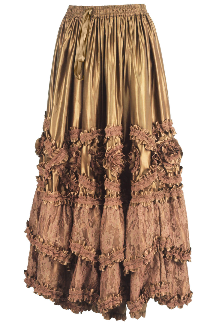 Aneira Rococo Cupcake Gold Satin Long Skirt | LUXE NOIR