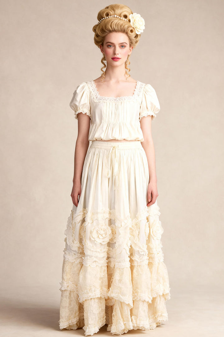 Claribel Rococo Cupcake Ivory Taffeta Long Skirt - view 4 | LUXE NOIR