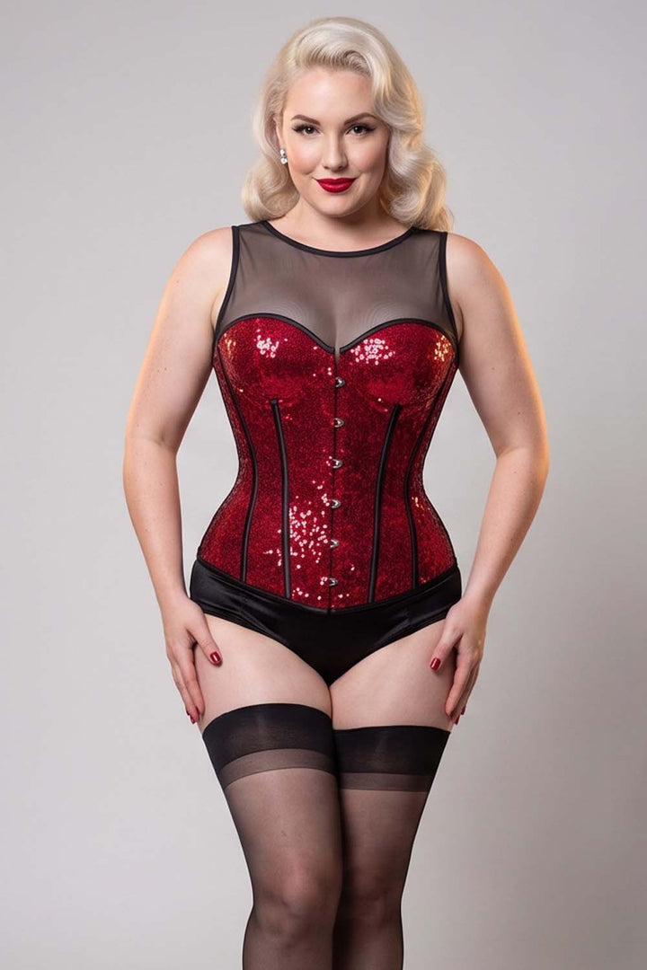 Chelise Sequin Burlesque Corset with Sheer Mesh Straps
