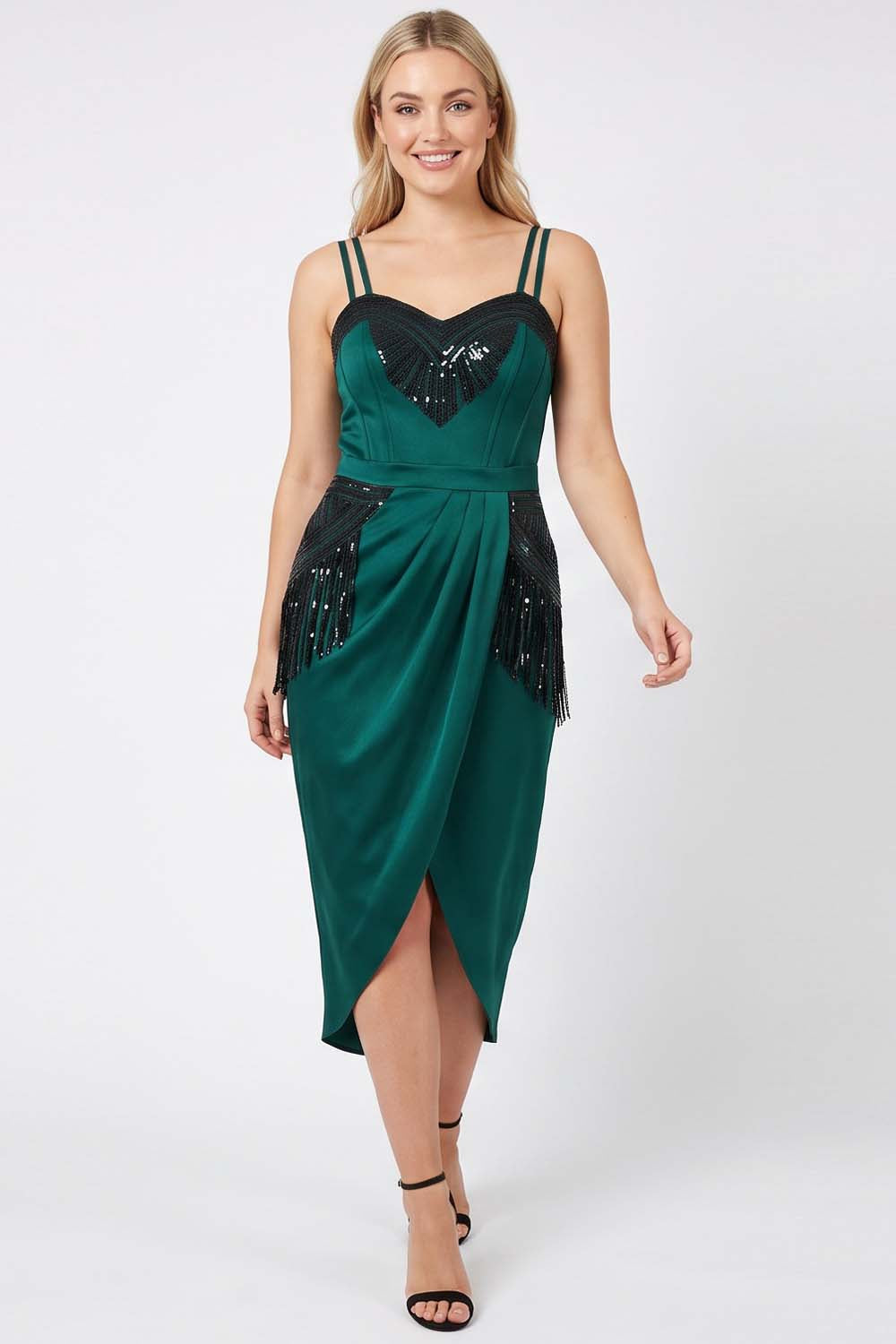 ODESSA Art Deco Sequin Dress in Dark Teal Green
