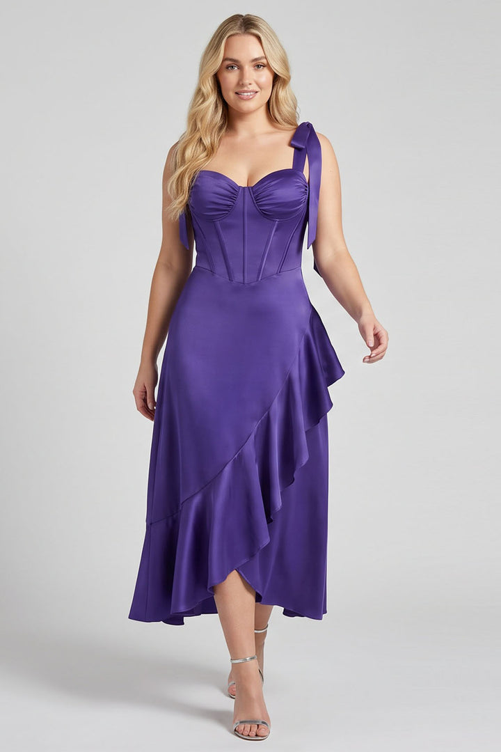 MIRCALLA Corset Midi Dress in Royal Purple on model – front view
