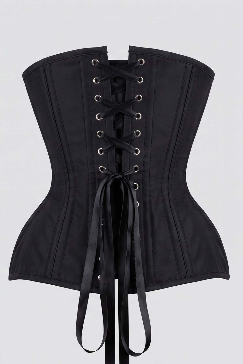 IMOGEN Overbust Waist-Training Corset in Black Satin by Luxe Noir - back view