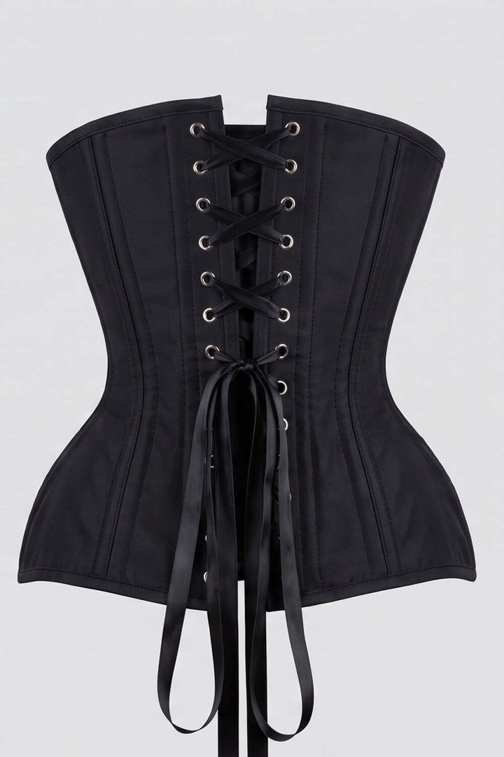IMOGEN Overbust Waist-Training Corset in Black Satin by Luxe Noir - back view