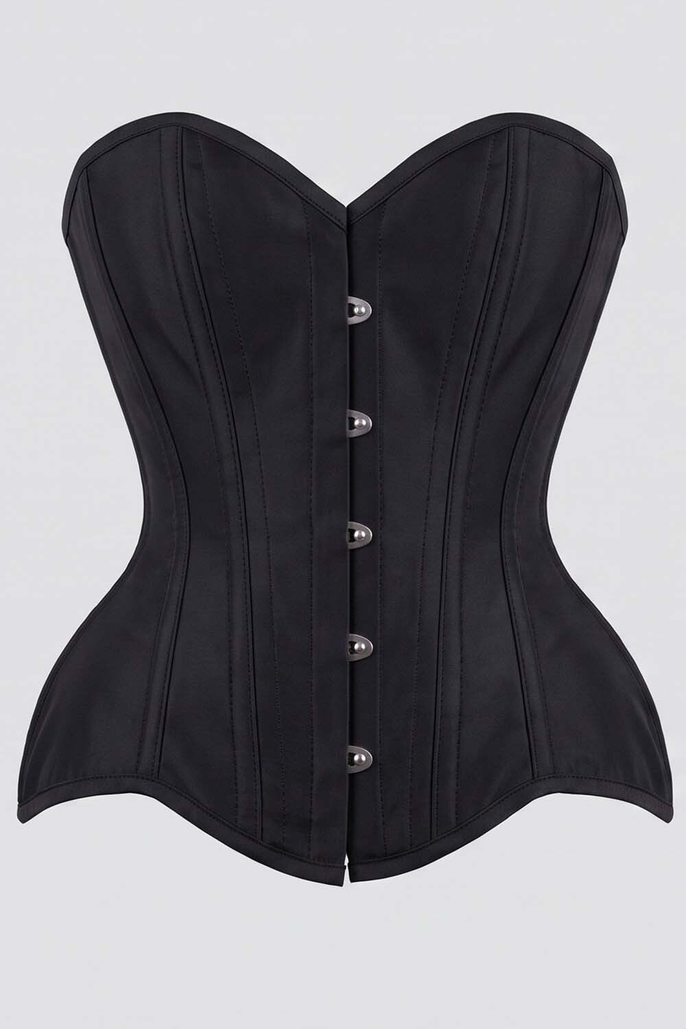 IMOGEN Overbust Waist-Training Corset in Black Satin by Luxe Noir - front view