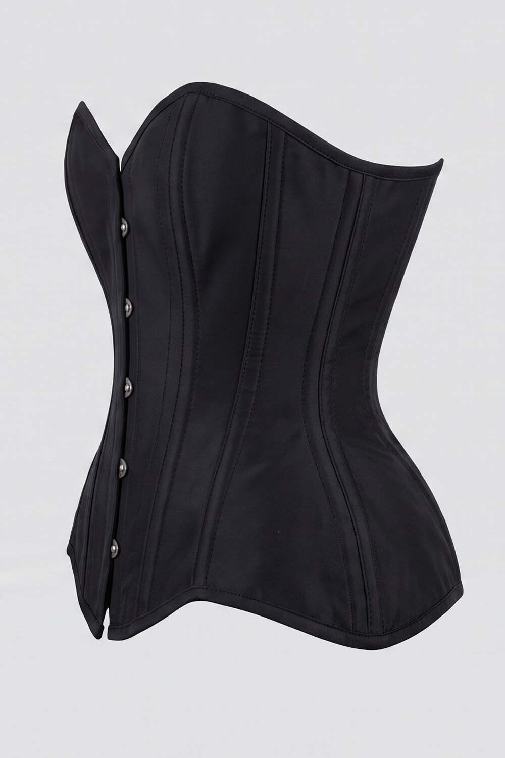 IMOGEN Overbust Waist-Training Corset in Black Satin by Luxe Noir - side view