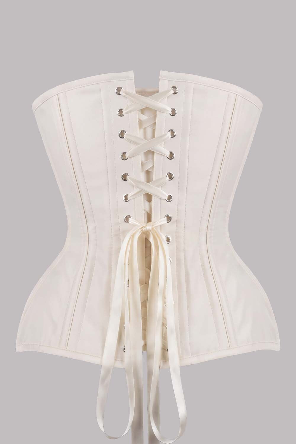 IMOGEN Overbust Waist-Training Corset in Ivory Taffeta by Luxe Noir - back view
