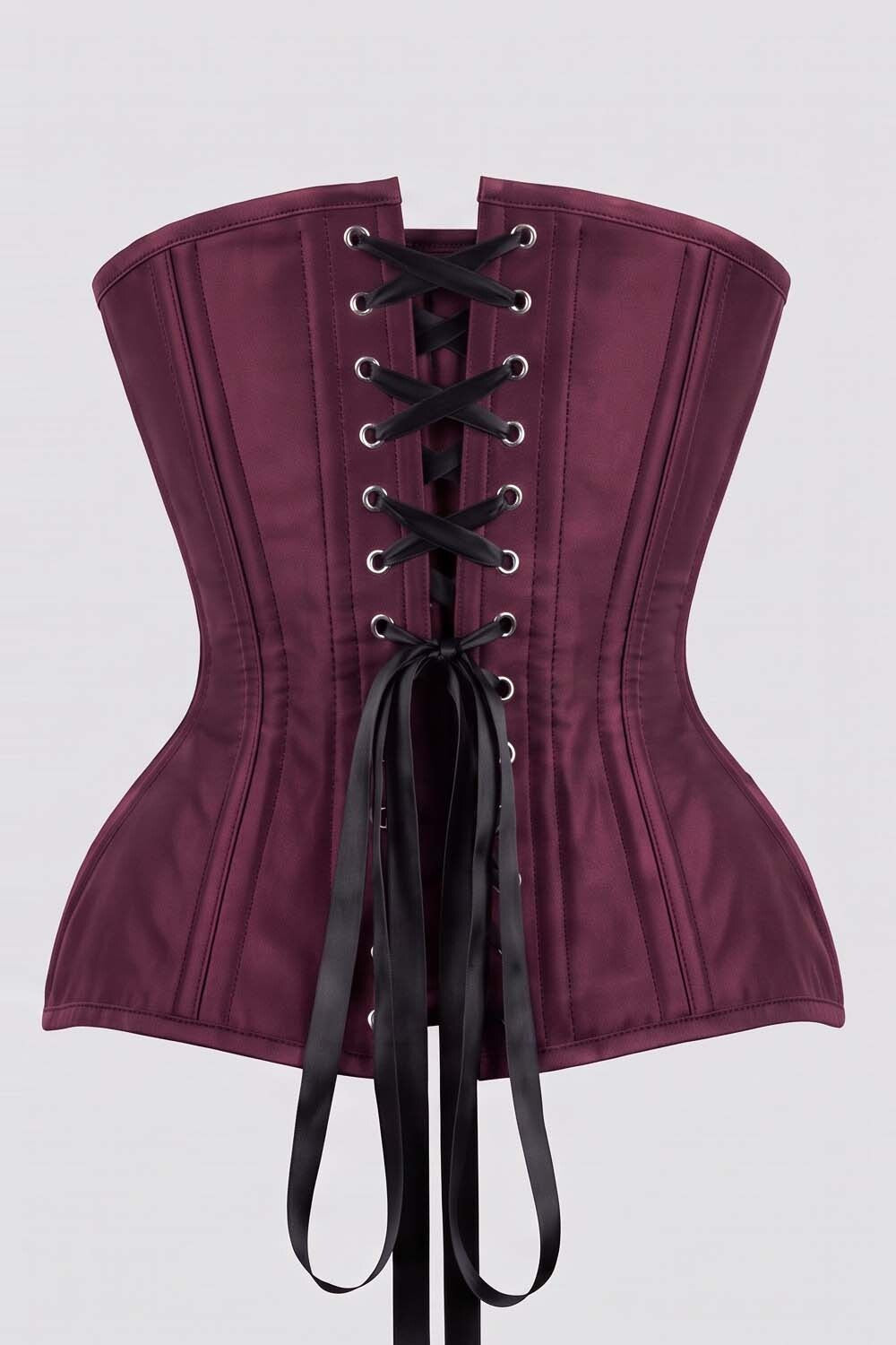 IMOGEN Overbust Waist-Training Corset in Plum Taffeta by Luxe Noir - back view