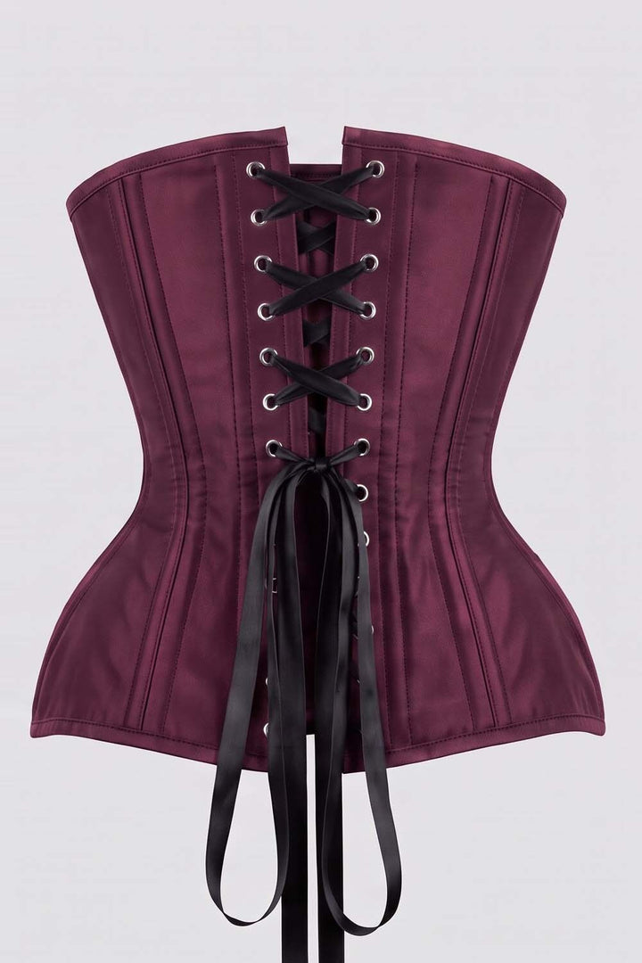 IMOGEN Overbust Waist-Training Corset in Plum Taffeta by Luxe Noir - back view