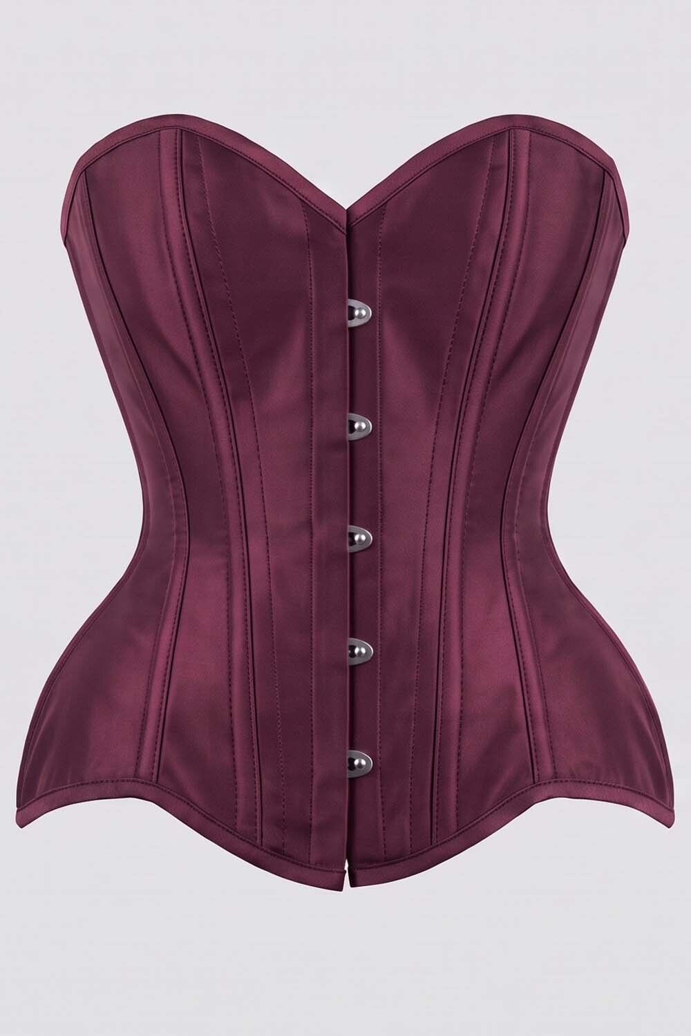 IMOGEN Overbust Waist-Training Corset in Plum Taffeta by Luxe Noir - front view
