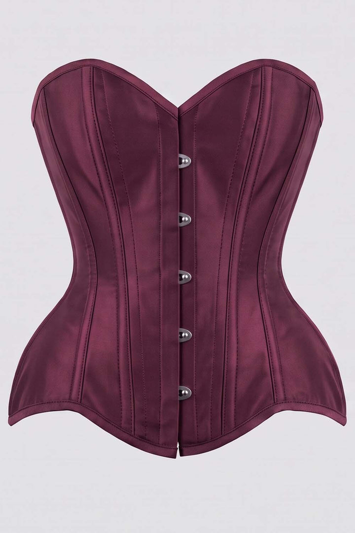 IMOGEN Overbust Waist-Training Corset in Plum Taffeta by Luxe Noir - front view