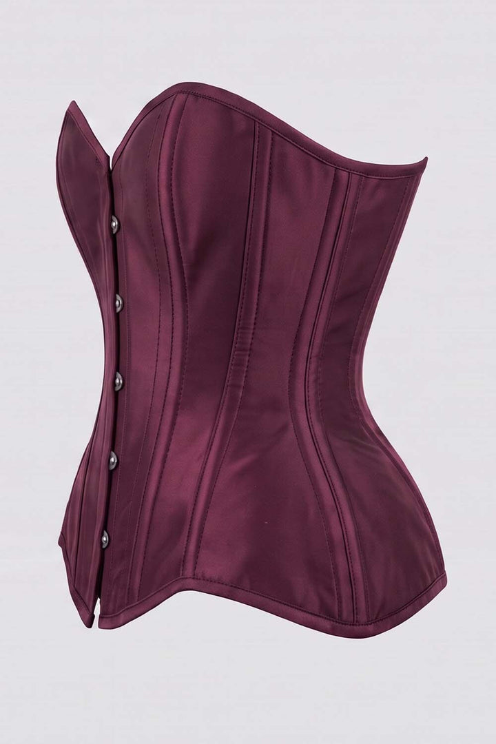 IMOGEN Overbust Waist-Training Corset in Plum Taffeta by Luxe Noir - side view