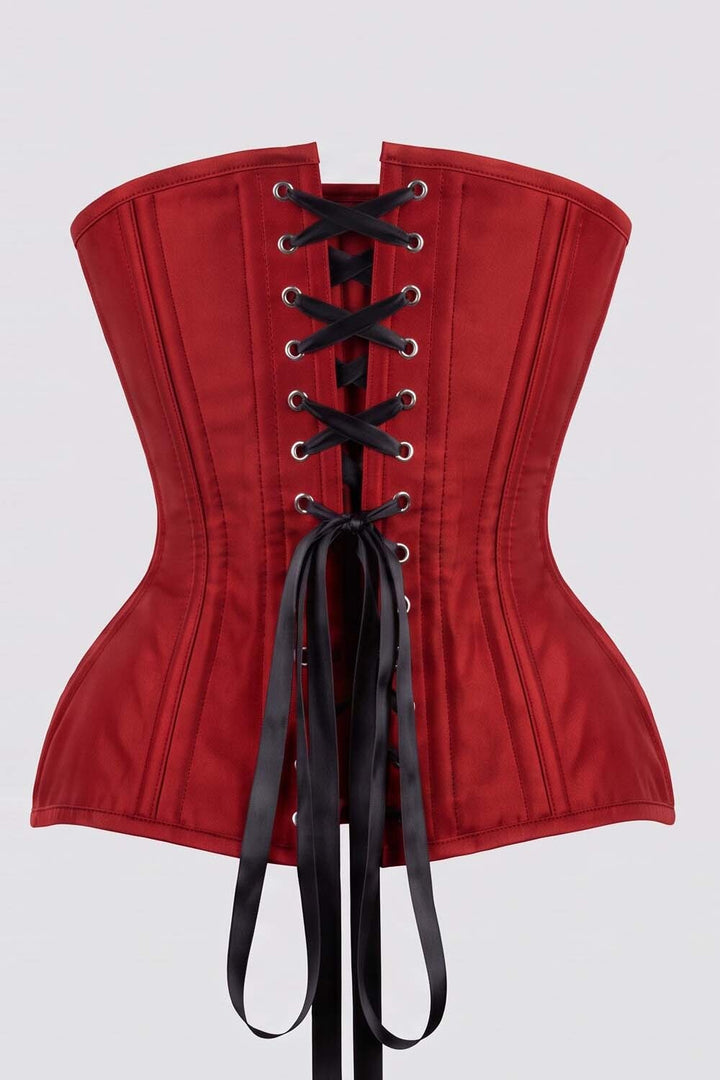 IMOGEN Overbust Waist-Training Corset in Red Taffeta by Luxe Noir - back view