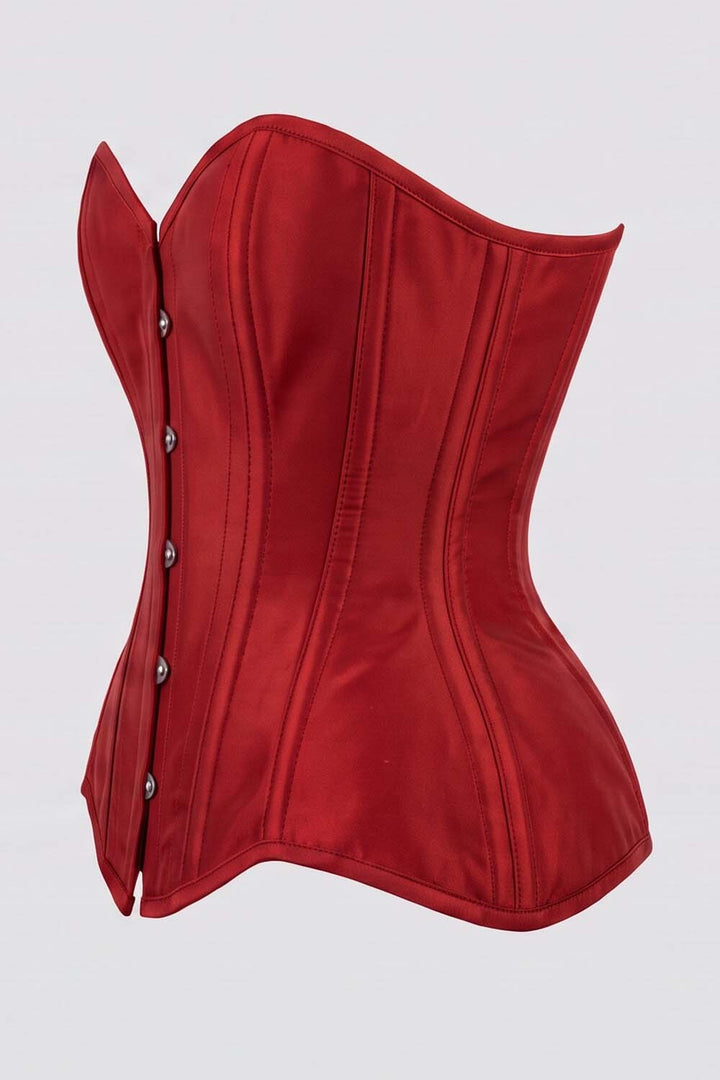 IMOGEN Overbust Waist-Training Corset in Red Taffeta by Luxe Noir - side view