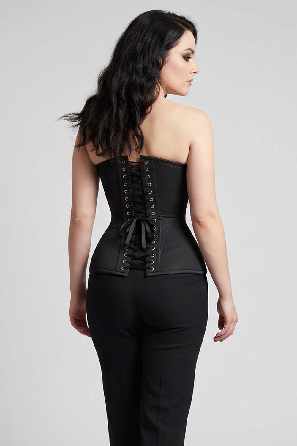 ASTER Overbust Waist-Training Corset in Black Cotton on model – back view