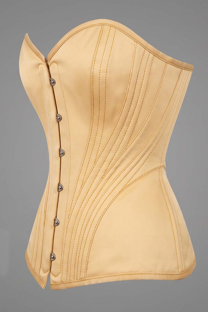 ASTER Overbust Waist-Training Corset in Nude Satin by Luxe Noir – side view