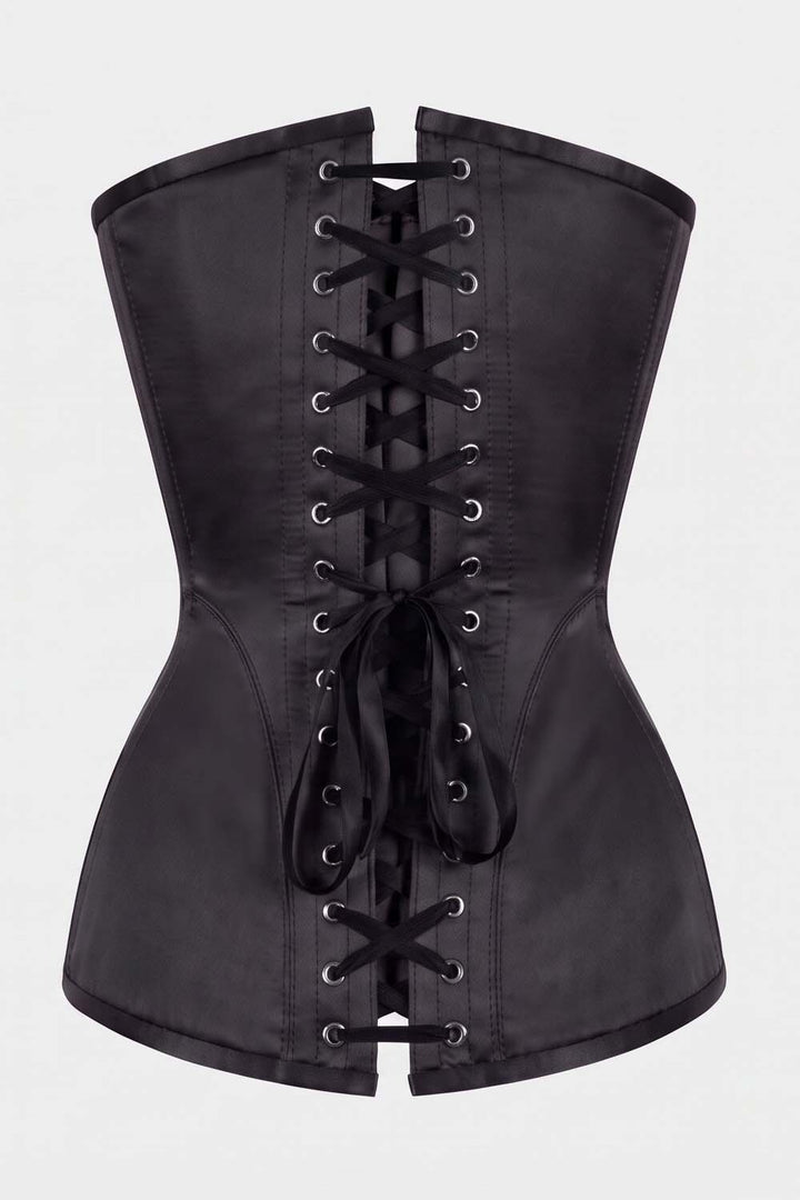 ASTER Overbust Waist-Training Corset in Black Satin by Luxe Noir – back view