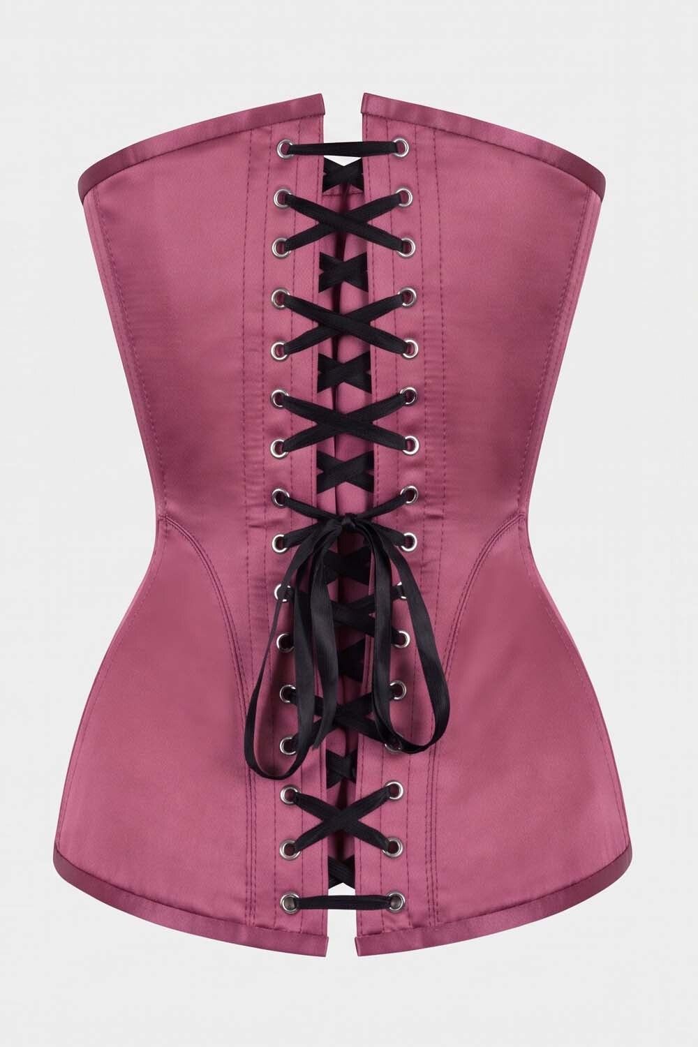 ASTER Overbust Waist-Training Corset in Rose Plum Satin by Luxe Noir – back view