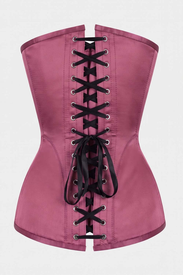 ASTER Overbust Waist-Training Corset in Rose Plum Satin by Luxe Noir – back view