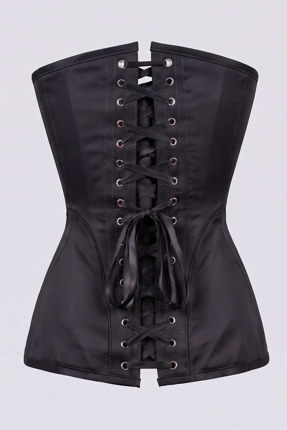 ASTER Overbust Waist-Training Corset in Black Satin by Luxe Noir – back view