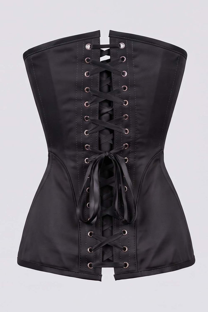 ASTER Overbust Waist-Training Corset in Black Satin by Luxe Noir – back view