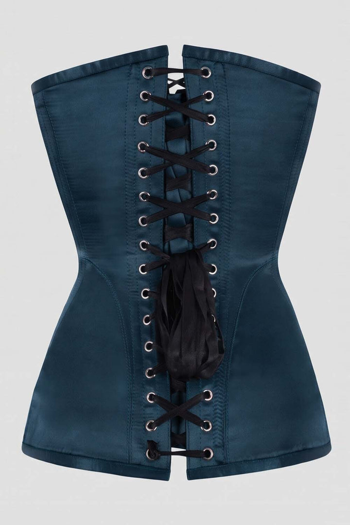 ASTER Overbust Waist-Training Corset in Blue Satin by Luxe Noir – back view