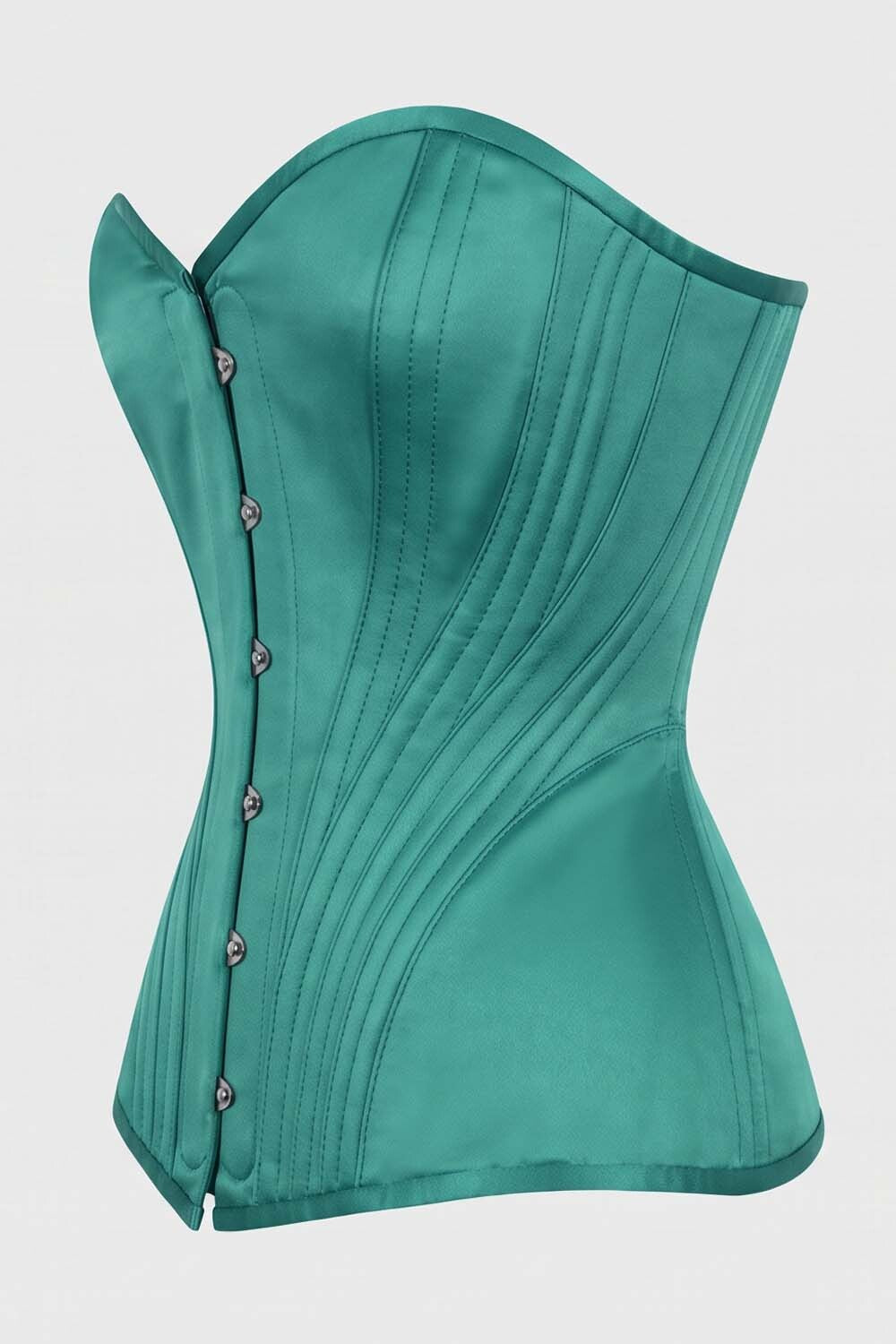 ASTER Overbust Waist-Training Corset in Green Satin by Luxe Noir – side view