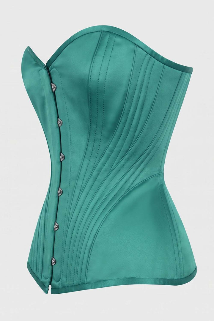 ASTER Overbust Waist-Training Corset in Green Satin by Luxe Noir – side view