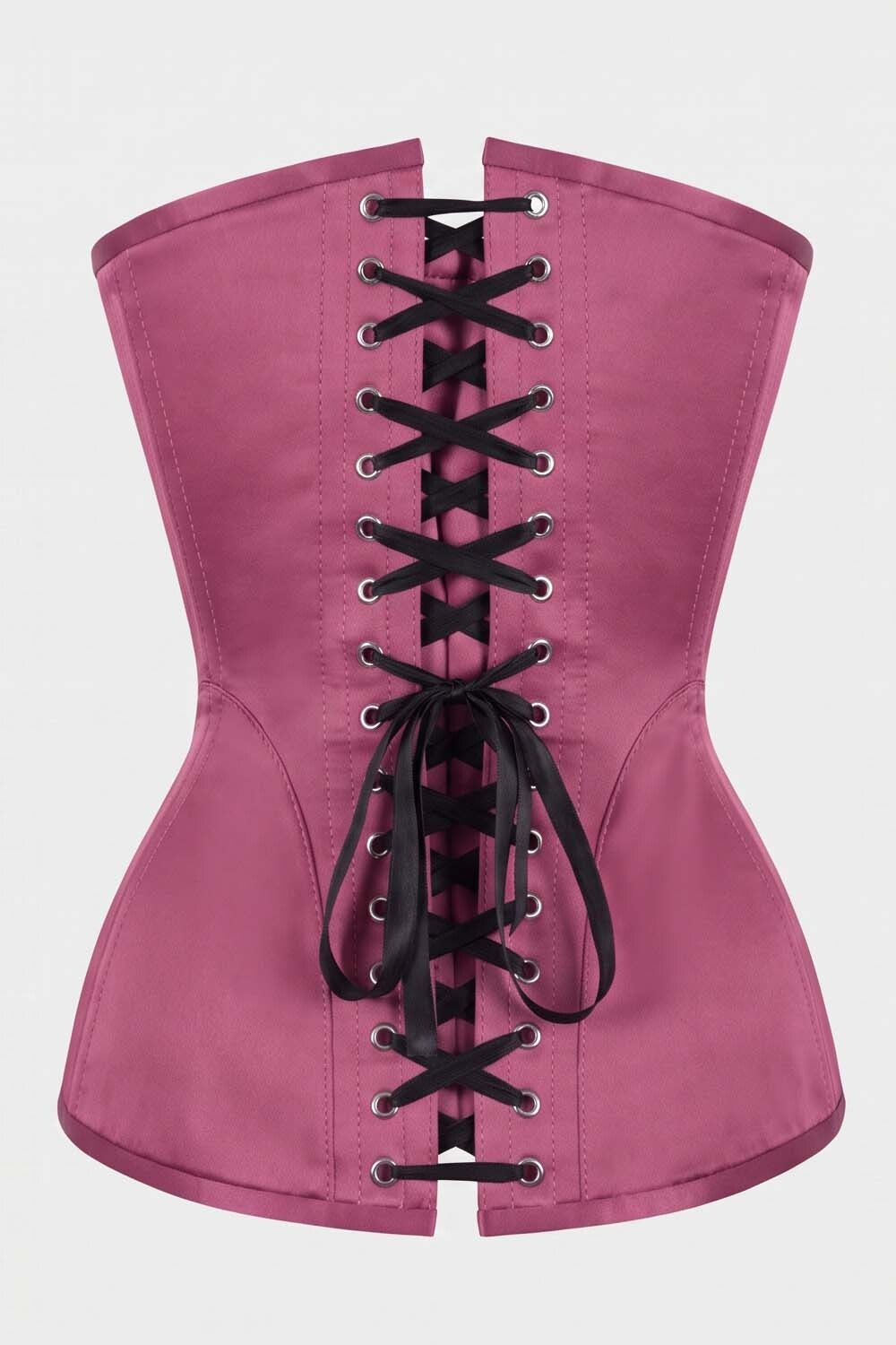 ASTER Overbust Waist-Training Corset in Rose Plum Satin by Luxe Noir – back view