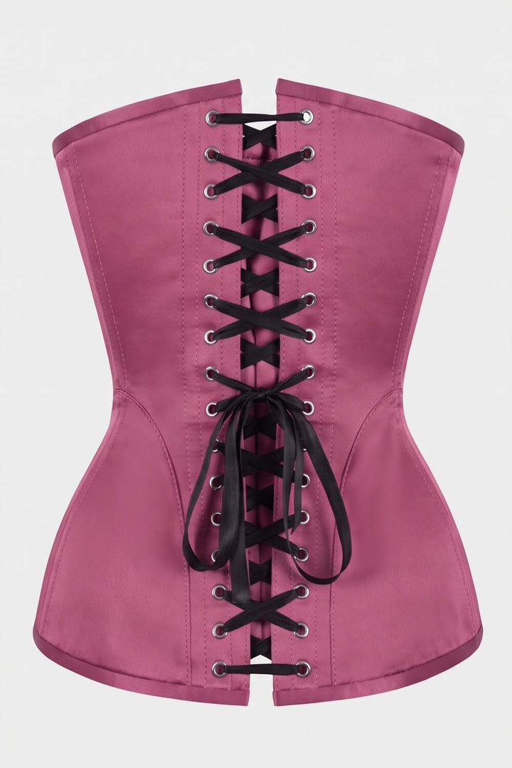 ASTER Overbust Waist-Training Corset in Rose Plum Satin by Luxe Noir – back view