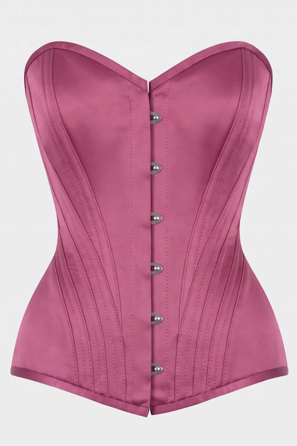 ASTER Overbust Waist-Training Corset in Rose Plum Satin by Luxe Noir – front view