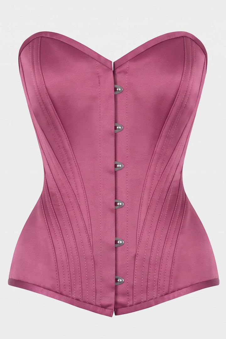 ASTER Overbust Waist-Training Corset in Rose Plum Satin by Luxe Noir – front view