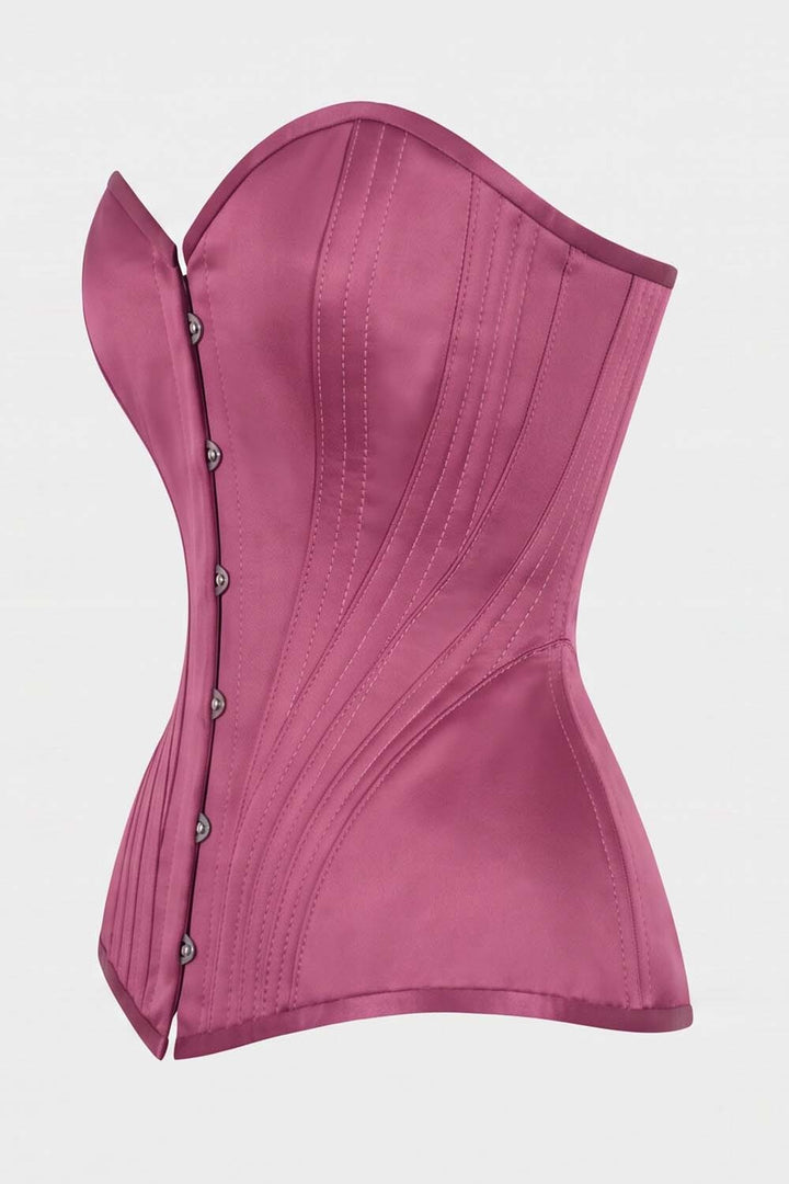 ASTER Overbust Waist-Training Corset in Rose Plum Satin by Luxe Noir – side view