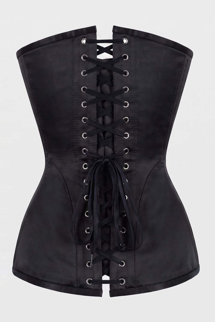 ASTER Overbust Waist-Training Corset in Black Satin by Luxe Noir – back view