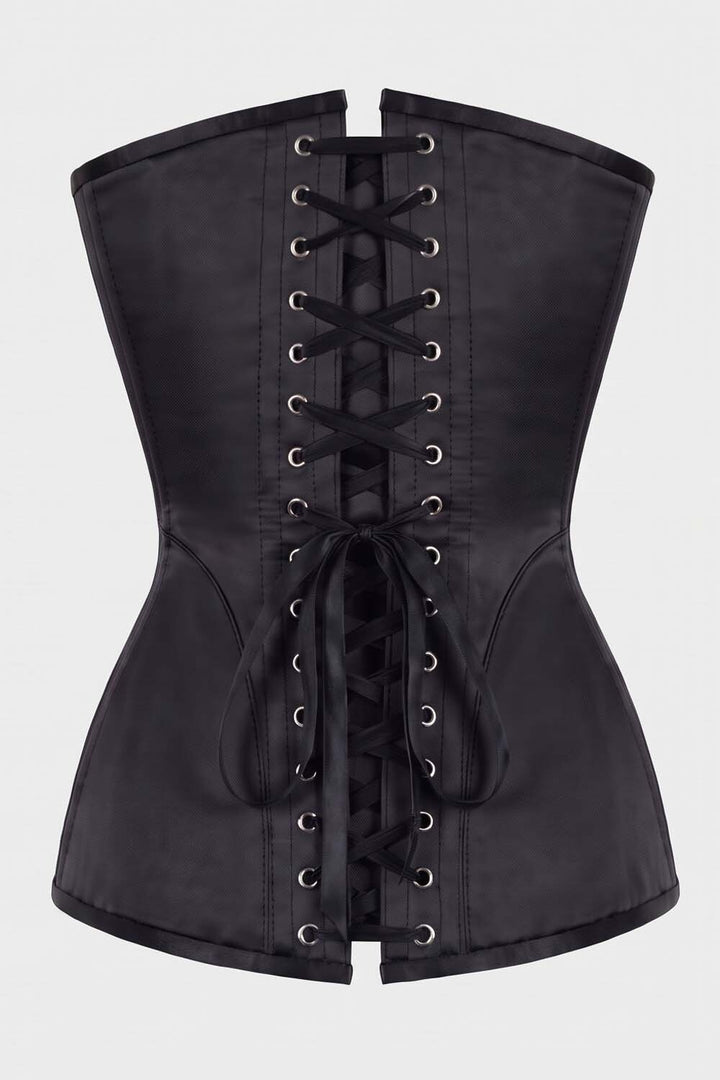 ASTER Overbust Waist-Training Corset in Black Satin by Luxe Noir – back view