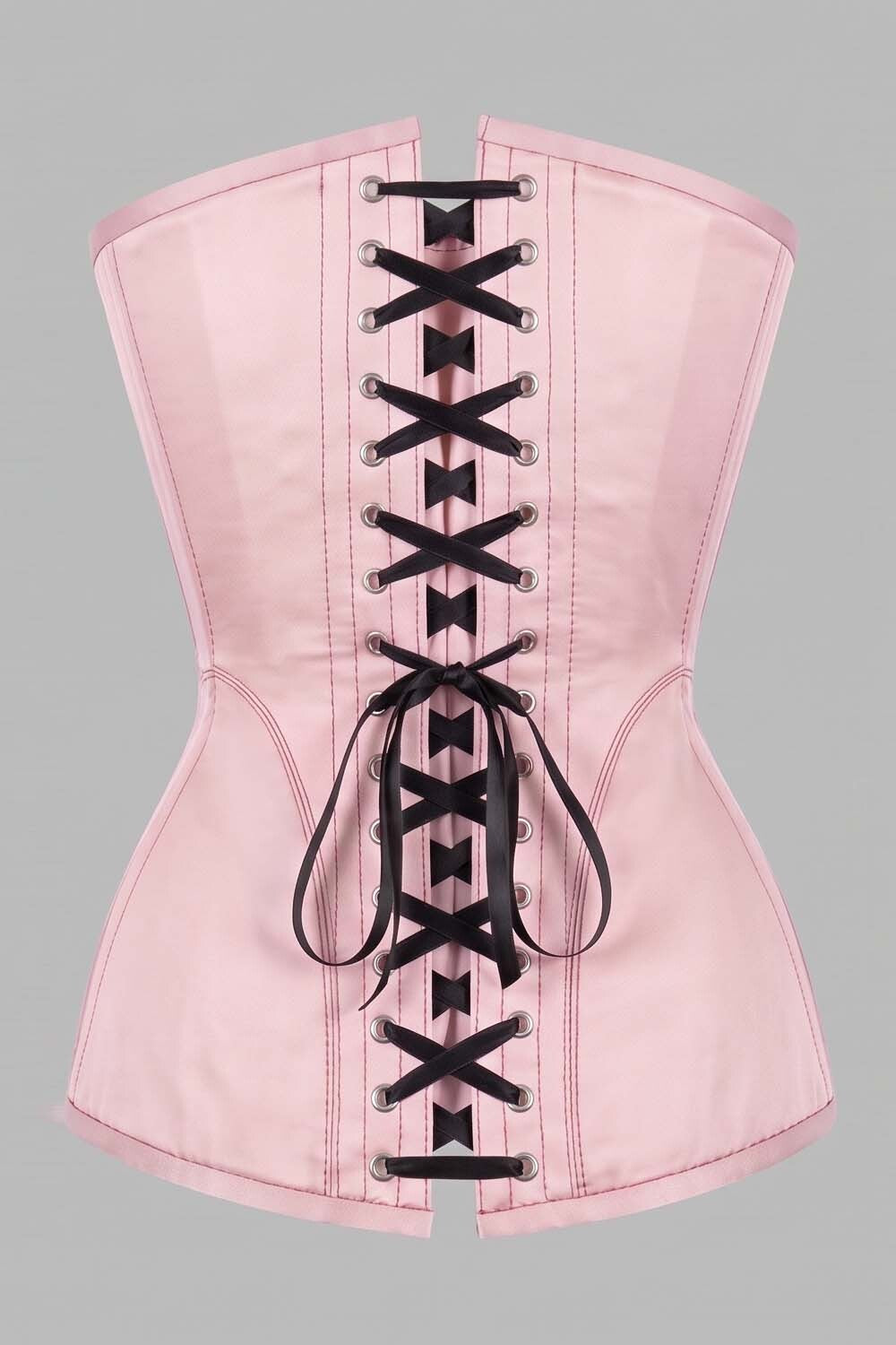 ASTER Overbust Waist-Training Corset in Pink Satin by Luxe Noir – back view