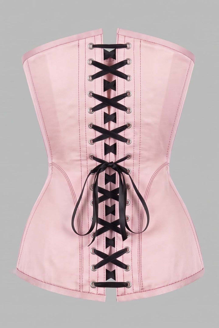 ASTER Overbust Waist-Training Corset in Pink Satin by Luxe Noir – back view