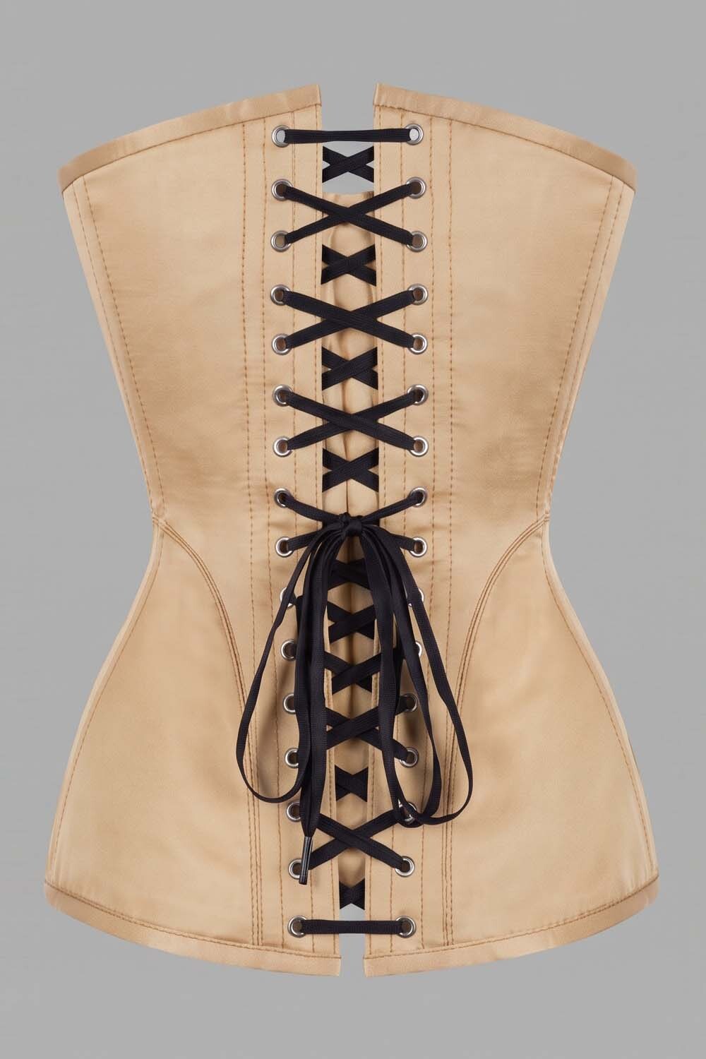 ASTER Overbust Waist-Training Corset in Champagne Satin by Luxe Noir – back view
