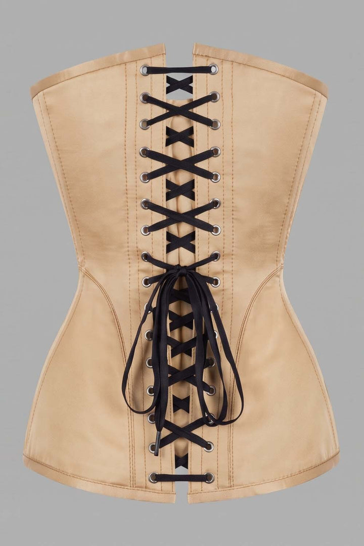 ASTER Overbust Waist-Training Corset in Champagne Satin by Luxe Noir – back view