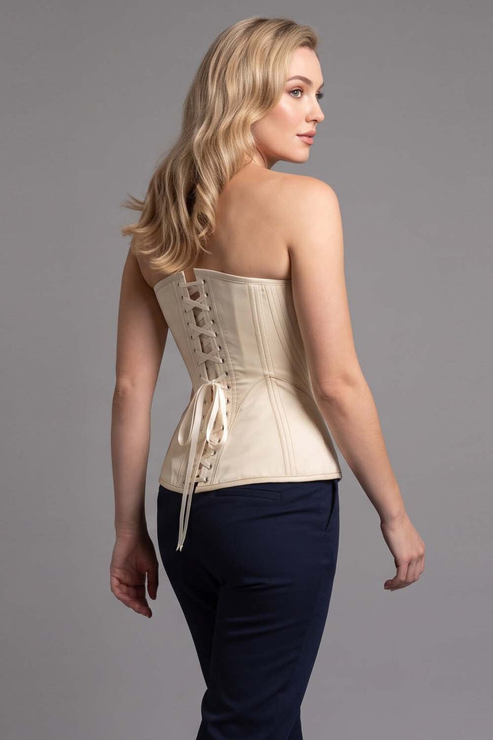 ASTER Overbust Waist-Training Corset in Ivory Taffeta on model – back view