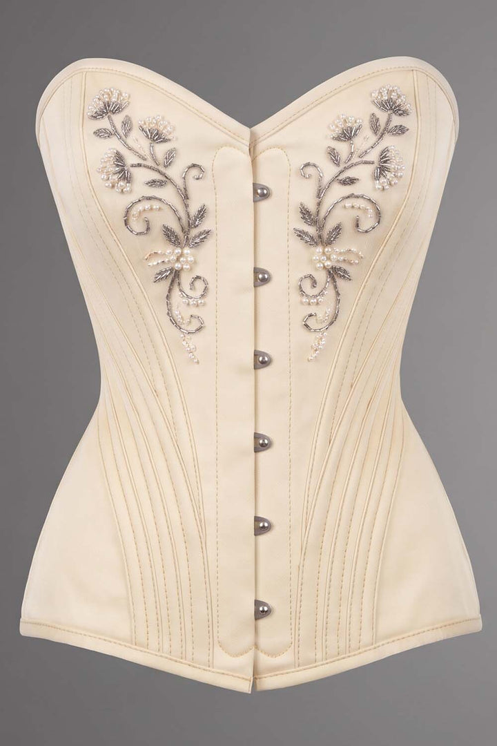 ASTER Overbust Waist-Training Corset in Ivory Taffeta by Luxe Noir – front view