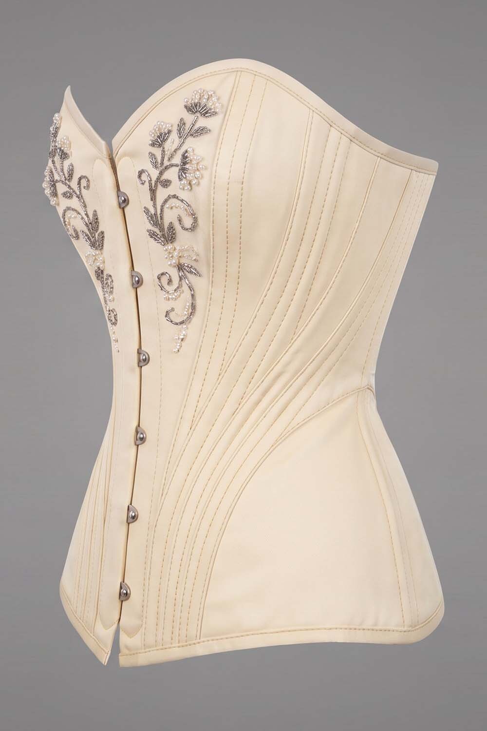 ASTER Overbust Waist-Training Corset in Ivory Taffeta by Luxe Noir – side view