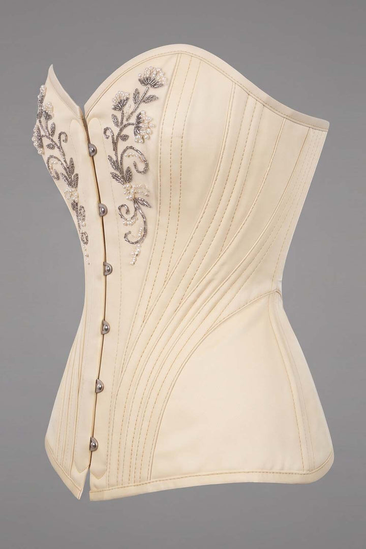 ASTER Overbust Waist-Training Corset in Ivory Taffeta by Luxe Noir – side view