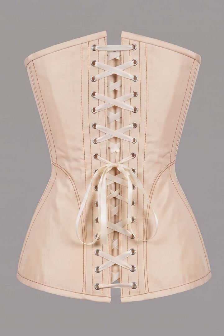 ASTER Overbust Waist-Training Corset in Cream Taffeta by Luxe Noir – back view