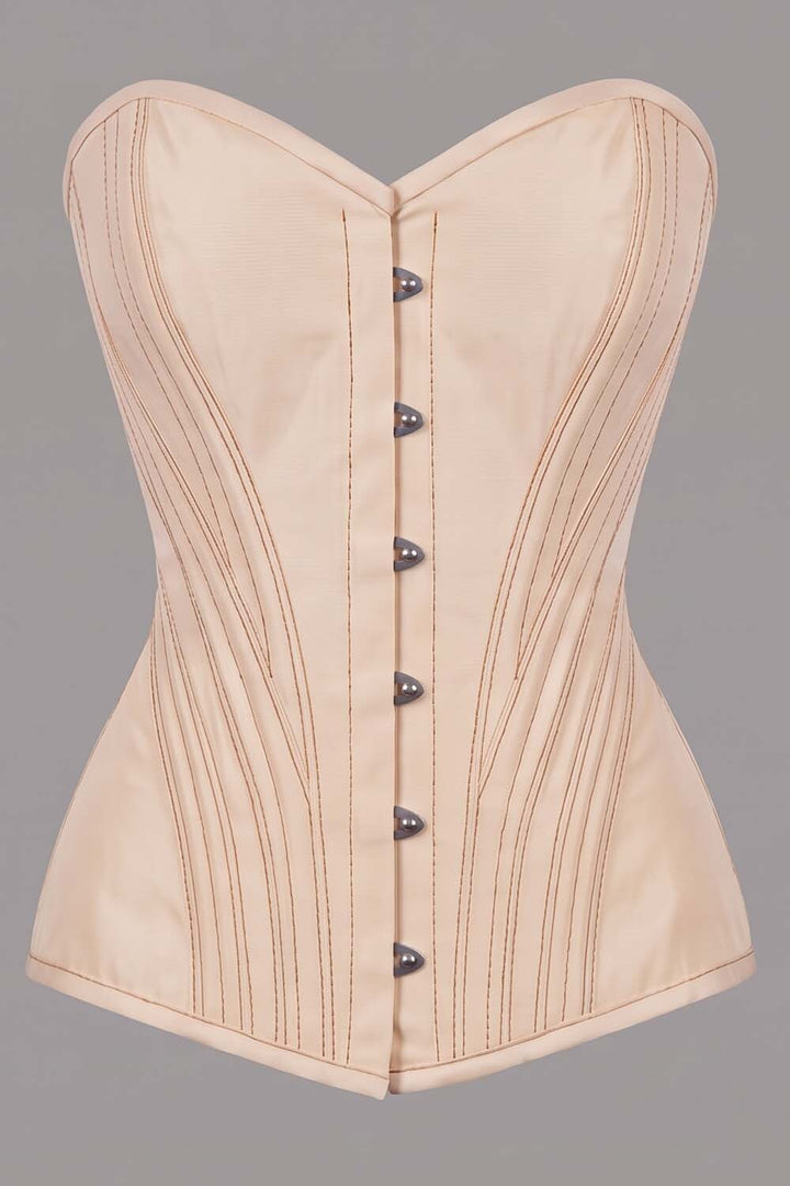 ASTER Overbust Waist-Training Corset in Cream Taffeta by Luxe Noir – front view