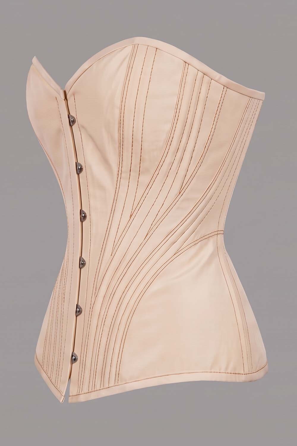 ASTER Overbust Waist-Training Corset in Cream Taffeta by Luxe Noir – side view